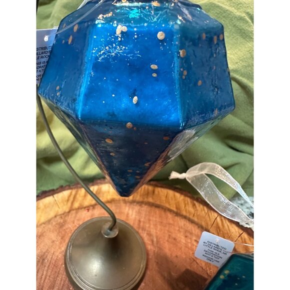 2 kugel style dillards handblown blue mercury Glass Gem-Shaped holiday Ornaments - Picture 6 of 11